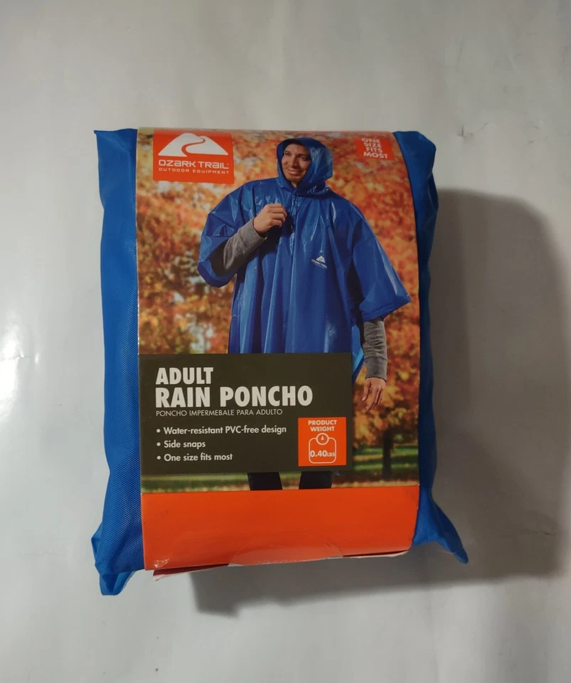 Two Ozark Trail Rain Poncho Adult Brilliant Blue/red One Size Side Snaps