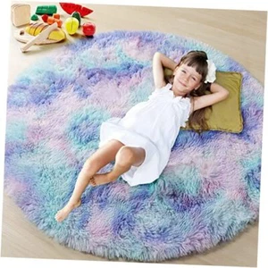Round Area Rug 4ft, Soft Bedroom Circle Throw Rugs for Kids 4x4 Feet Rainbow - Picture 1 of 7