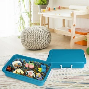 15" Portable Storage Sensory Bin Play Tray with Lid, Fill with Sand, Beads Etc - Picture 1 of 9