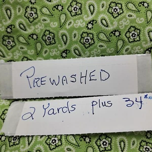 Green Fabric Prewashed Cotton Material Sewing Quilting 2 Yards Plus 34" - Picture 1 of 4