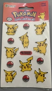 Vintage 1999 NIP Sandylion Pokemon Pikachu Sticker Sheet Fuzzy Flocked Neu RAR - Bild 1 von 2