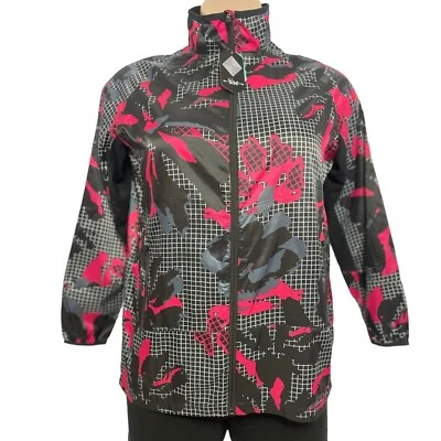 NWT Rise by LuLaRoe Determined Athletic Zip Jacket Medium Black Pink Hi-Low Vent - Image 1 of 4