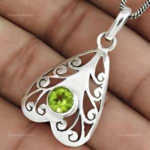 August Natural Peridot Bezel Handcrafted Pendant Jewelry 925 Sterling Silver - Picture 1 of 8