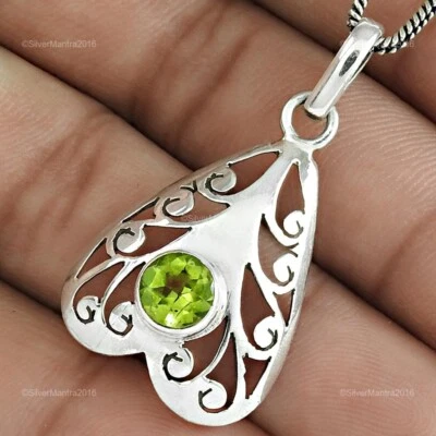 August Natural Peridot Bezel Handcrafted Pendant Jewellery 925 Sterling Silver - Image 1 of 4