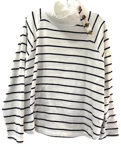 J Crew Sweater Womens Size 2X White Black Striped Cotton Blend Knit Pullover - Picture 1 of 7