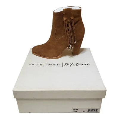全新 Kate Bosworth x Matisse Emma 靴子 女式 尺寸 9 麂皮绒 侧拉链 流苏 Fawn — 第 1/4 张图片
