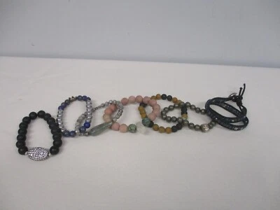 7 VINTAGE STONE, WOOD, METAL, & WOVEN BEAD BRACELETS ~ LOVELY LOT!  - Image 1 of 4