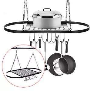 Hanging Pot Holder Pan Hanger Iron Kitchen Rack Cookware Organizer Storage Shelf - Picture 1 of 10