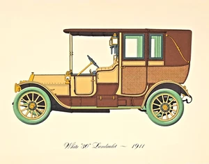 Bianco 30 Landaulet 1911 Litografia Clarence P. Hornung Auto d'epoca - Foto 1 di 1