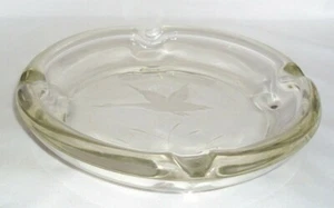 Vintage Large Heavy 8” Round Clear Glass Cigar Ash Tray W/ Etched Waterfowl ~EUC - Picture 1 of 1