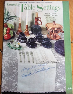 VTG 40s J & P Coats CORRECT TABLE SETTINGS Crochet Pattern Book 260 + Etiquette - Bild 1 von 7
