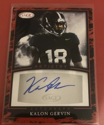 2022 Sage Autograph KALON GERVIN Football Card A-KG2 Michigan St - Image 1 of 2