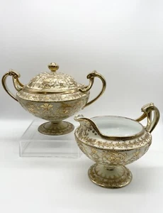 C. 1891-1911 NIPPON Japan Large SUGAR BOWL & CREAMER Gold Gilt Moriage - Picture 1 of 10