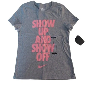 Nike Girls Active Shirt S Gray Show Up And Show Off Short Sleeve AV4226-063 NEW - Picture 1 of 3