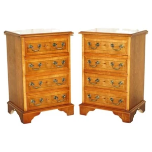 PAIR OF BURR & BURL YEW WOOD NIGHTSTAND BEDSIDE TABLE SIZED CHEST OF DRAWERS - Picture 1 of 14