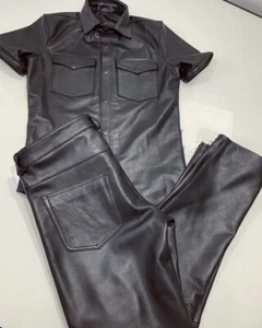 New Genuine Leather Pants Uniform Full Suit Police Role play Fetish Kink Gay - Picture 1 of 3