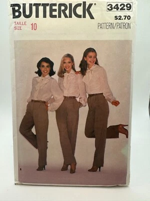 Butterick 3429 Size 10 1980s Vintage pants pattern taper, narrow, straight leg - Image 1 of 2