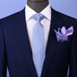 Blue&Silver Basket Woven 3" Necktie Business Formal Elegance For Smart Men's Ego - Picture 1 of 5