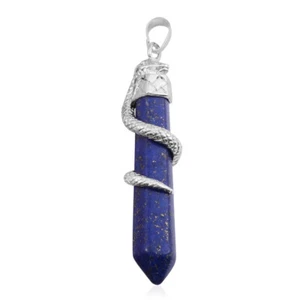 ARTISAN CRAFTED LAPIS LAZULI SILVERTONE SNAKE PENDANT W/O CHAIN - Imagen 1 de 3