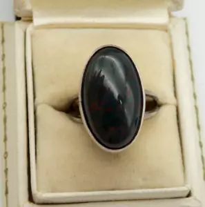 Vintage Sterling Silver Bloodstone Ring Sz 7 South Western Green Red - Picture 1 of 5