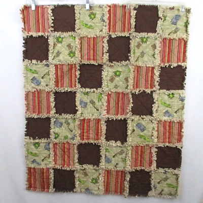 Manta acolchada hecha a mano para trapo bebé 32" x 38" y tela eructa elefante jirafa mono Foto 1 de 4