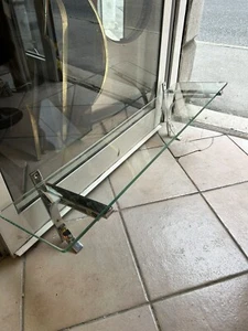 LARGE SHELF 70s CRYSTAL BRACKETS CHROME STEEL ITALIAN DESIGN OLD SHELF - Picture 1 of 16