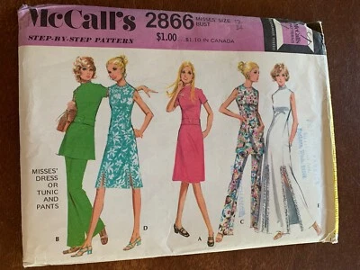 McCalls 1971 Sewing Pattern 2866 Tunic Pants Dress Size 12 Bust 34 - Image 1 of 2