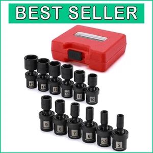 12-Piece 1/4" Drive Metric Impact Socket Set - CR-MO Steel & Flexible Wobble - Picture 1 of 9