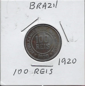 BRAZIL 100 REIS 1920 VALUE INSIDE CENTER OF PEARS (DOTS) COUNTRY NAME BRASIL,Scr - Picture 1 of 2