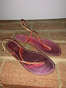 New J Crew Leather Italy Metallic Pink Slingbacks Sandals Thongs Size 8 ❤️tb9j10 - Picture 1 of 6