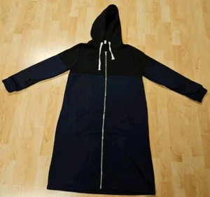 Strickjacke/ Mantel mit Kapuze lang (L, Blau/Schwarz) - Bild 1 von 8