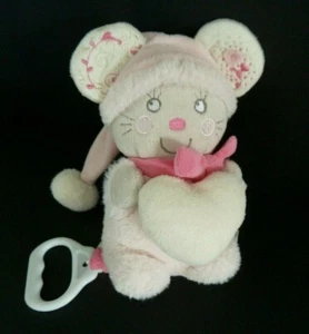 X5. DOUDOU PELUCHE MUSICAL NICOTOY SOURIS ROSE BONNET COEUR 17cms - TBE - Picture 1 of 5