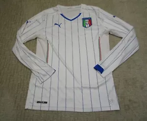Italy Soccer Jersey Men Medium White Pinstripes Away FIFA World Cup Italia Patch - Picture 1 of 10
