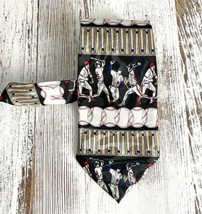 Steven Harris Baseball Themed Tie Navy/Tan 60”x 4” - Picture 1 of 4