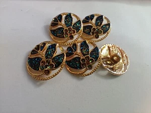 5 pcs. Vintage enamel blue flower metal buttons - Picture 1 of 3