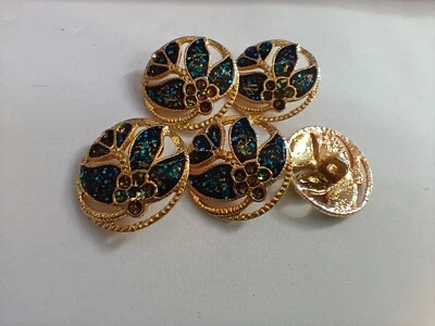 5 pcs. Vintage enamel blue flower metal buttons - Image 1 of 3