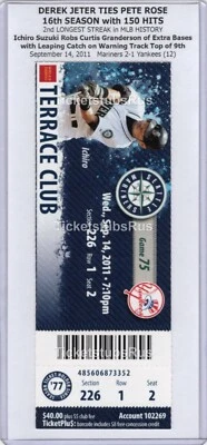 Derek Jeter HIT STREAK TIES PETE ROSE 2011 Mariners Yankees 9/14 CLUB Ticket - Image 1 of 4