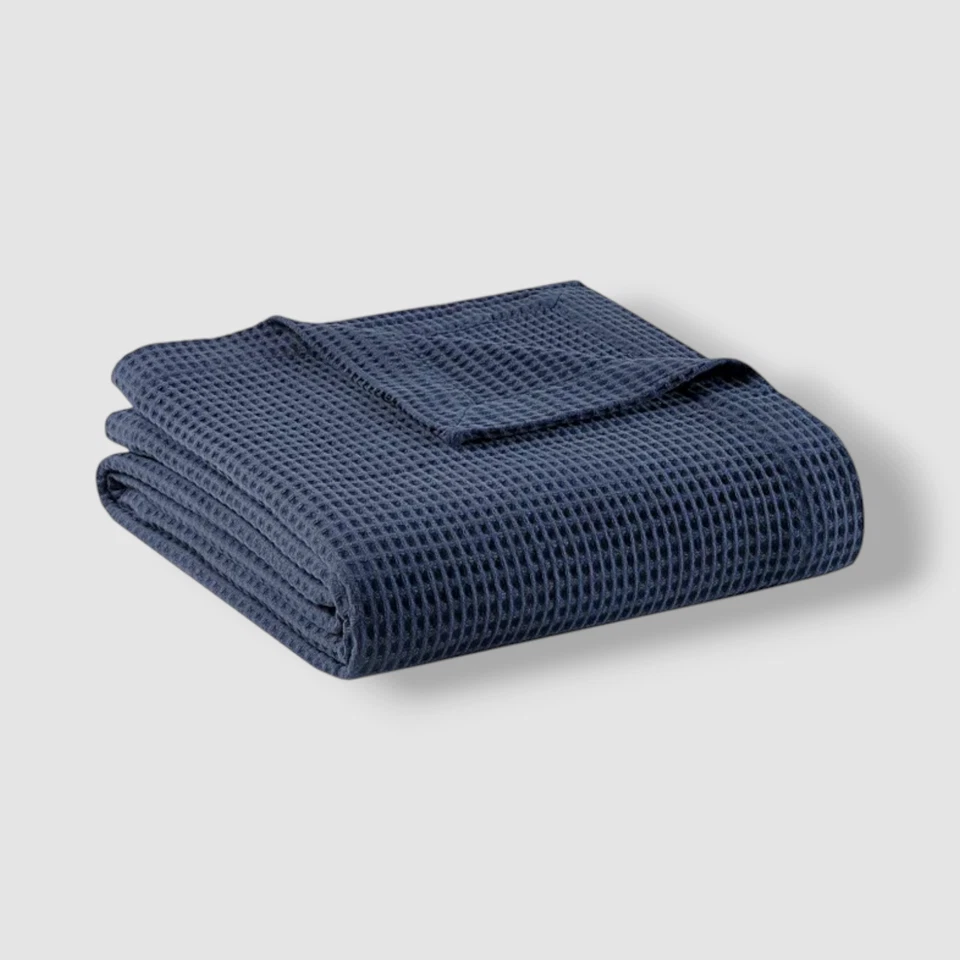 Beautyrest Blue Navy Waffle Weave Cotton Twin Size Blanket