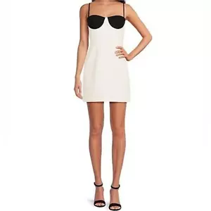 New Gianni Bini Womens Black White Spaghetti Strap Sweetheart Neck Mini Dress XS - Picture 1 of 9