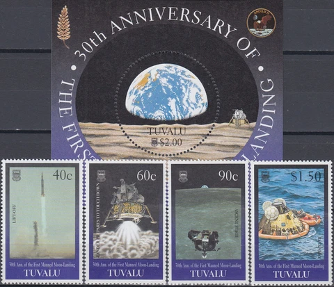 Tuvalu Set & S/S 30th Ann 1st Manned Moon Landing 1999 MNH-11 Euro Cover