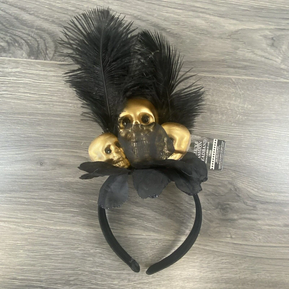 Disfraz Negro Calavera De Lujo Moda Diadema Halloween Disfraz Nuevo Foto 1 de 4