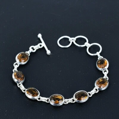 Brazalete Joyería Hecho a Mano Plata de Ley 925 Piedras Preciosas Topacio Miel Talla-7-8 Foto 1 de 4