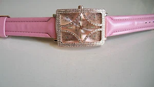 MEN STON ROSE GOLD FINISH PINK LEATHER BAND FASHION HIP HOP WATCH - Picture 1 of 5