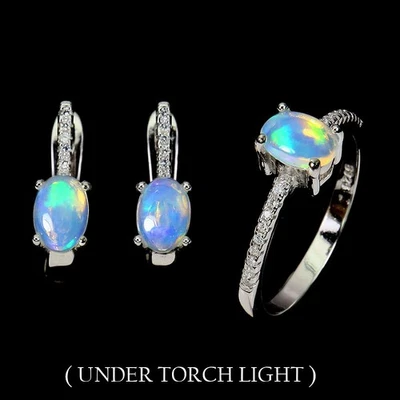 Set in argento sterling 925 opale di fuoco ovale 7x5 mm gioielli con pietre... - Immagine 1 di 4