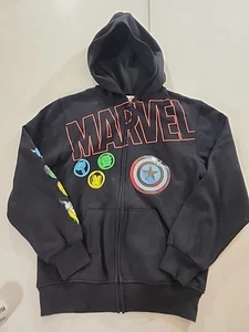 Marvel Superheroes Kids Zip Black Hoodie Jacket Sz 14-16 Captain America Symbol - Picture 1 of 7