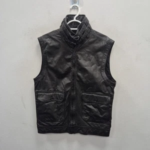 Gap Vintage Black Thick Leather Biker Punk Rock Gilet Vest Bodywarmer Medium - Picture 1 of 8