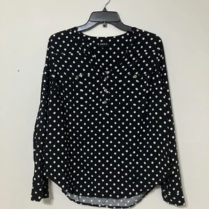 Torrid Black and White Polka Dot Long Sleeve V Neck Blouse Size Large (0) - Picture 1 of 3