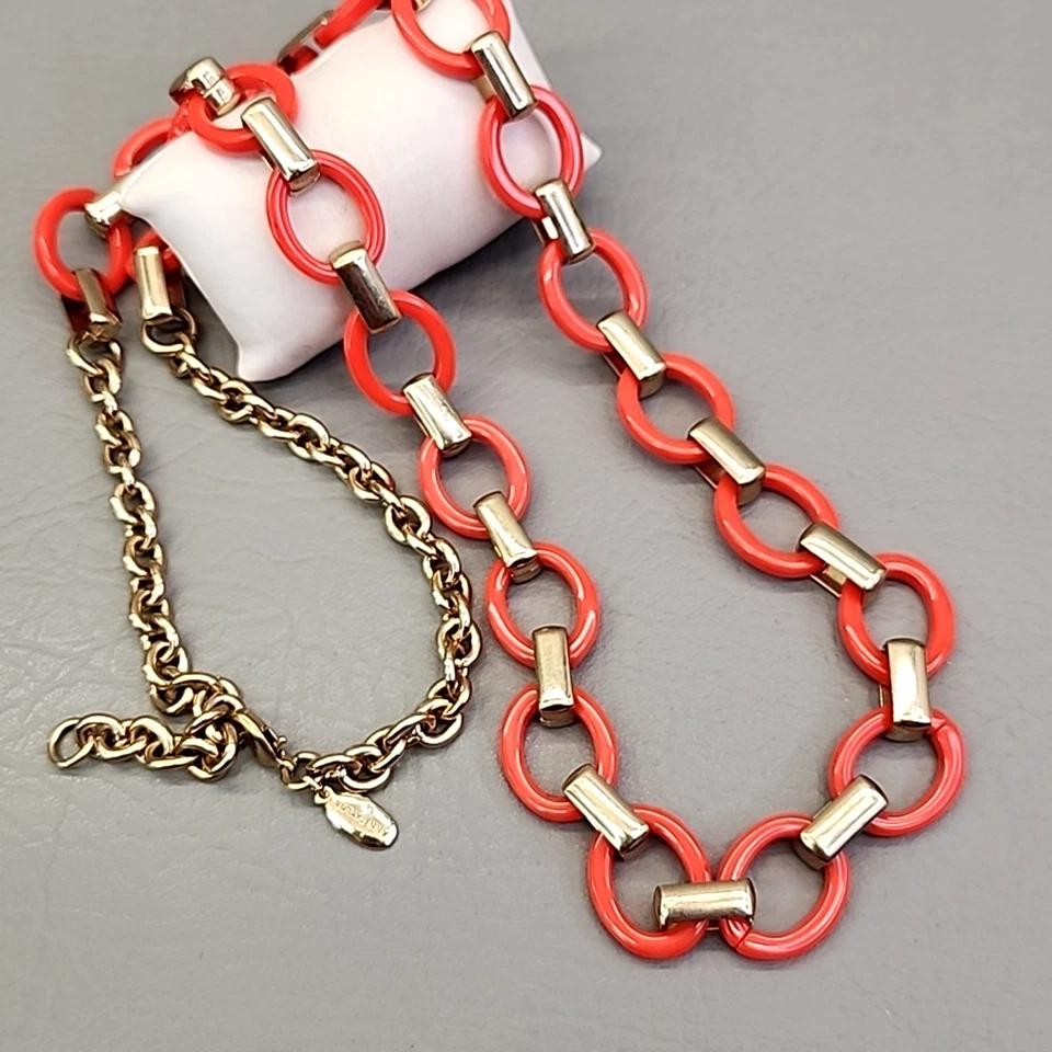 Ann Taylor Necklace Orange Chain Link Gold Tone 33" - Image 1 of 4