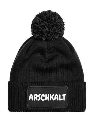 YOUTH DESIGNZ Unisex Strick Bommel Beanie Mütze mit Arschkalt Print Winter Lustig Warm