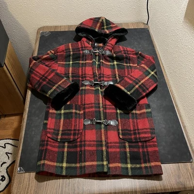 Braetan Duffle Coat Womens Small Plaid Hooded Toggle Fireman Lobster Clasp USA - Image 1 of 4